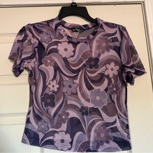 SEMI SWEET Sheer Flower Print Crop Top